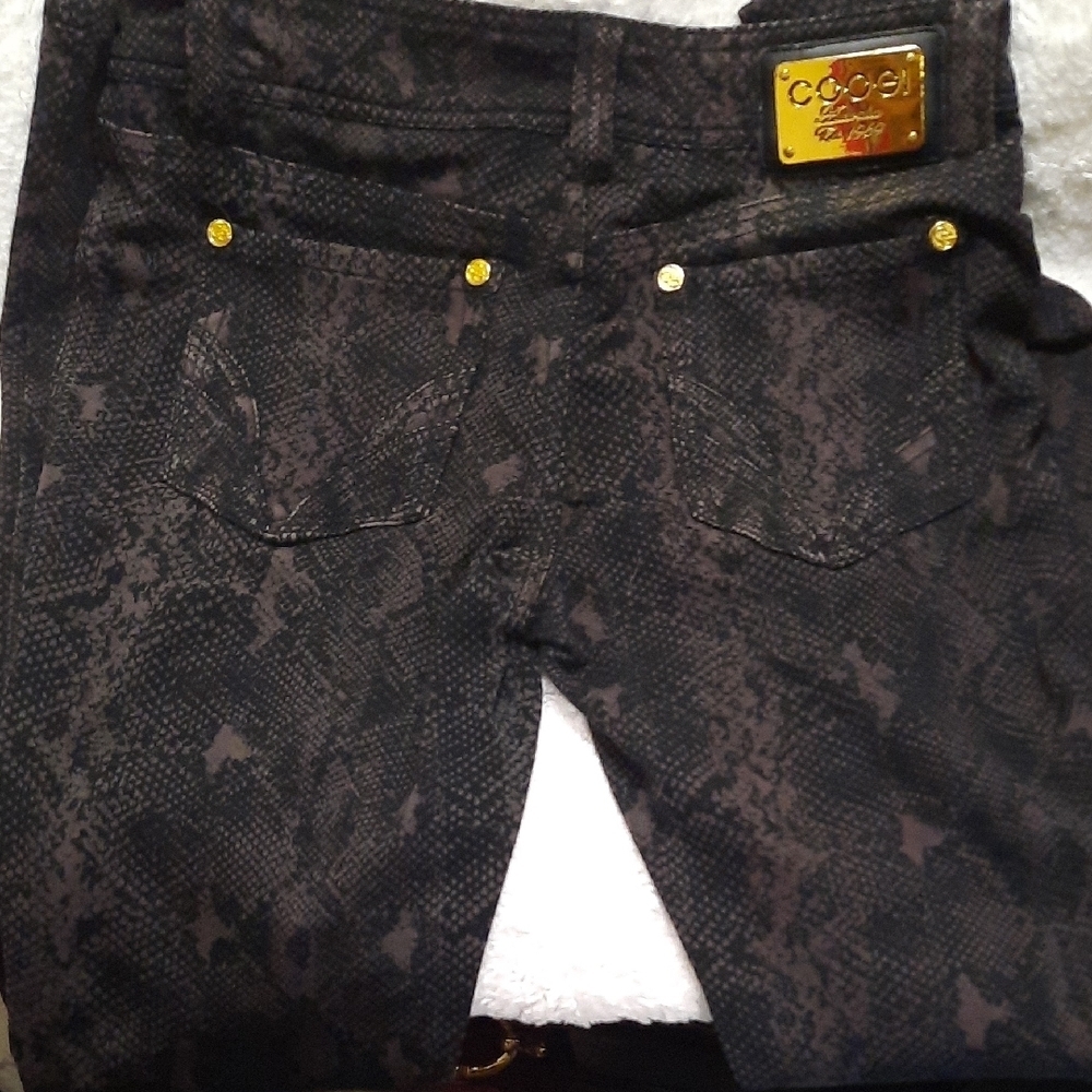 COOGI Black and Gray Textured Jeans with Gold Details